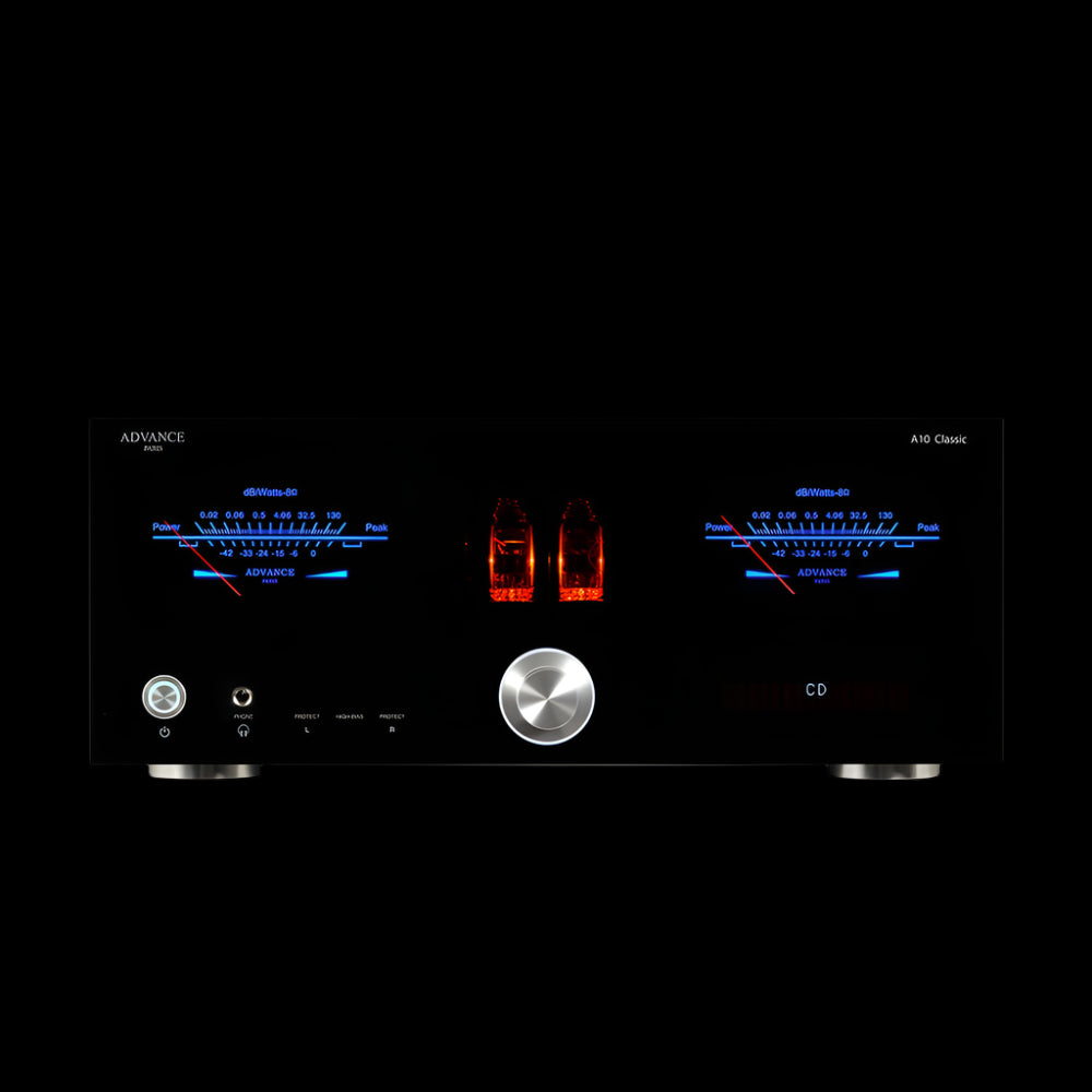 Advance Paris A10 Hybrid Stereo Amplifier is an integrated Stereo Amplifier of high musical quality with tube pre-amplification. Front image