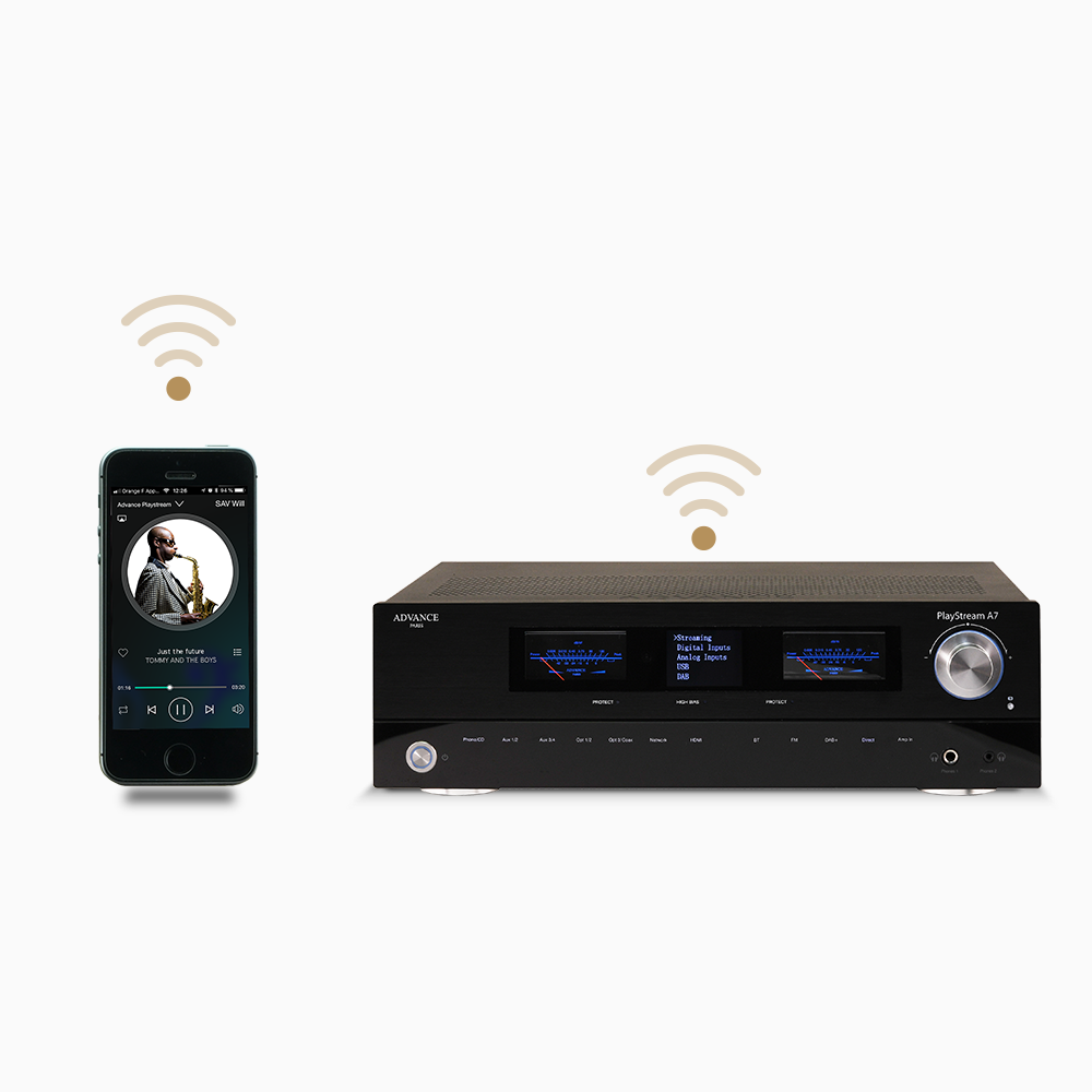 The Advance Paris PlayStream A7 is a connected integrated amplifier. With a power of 2x115W/8Ω in class AB, the A7 has been designed with the ultimate goal of satisfying the demanding audiophile. Its sound reproduction is uncompromising, compatible with all new high definition sources. BluetoothImage