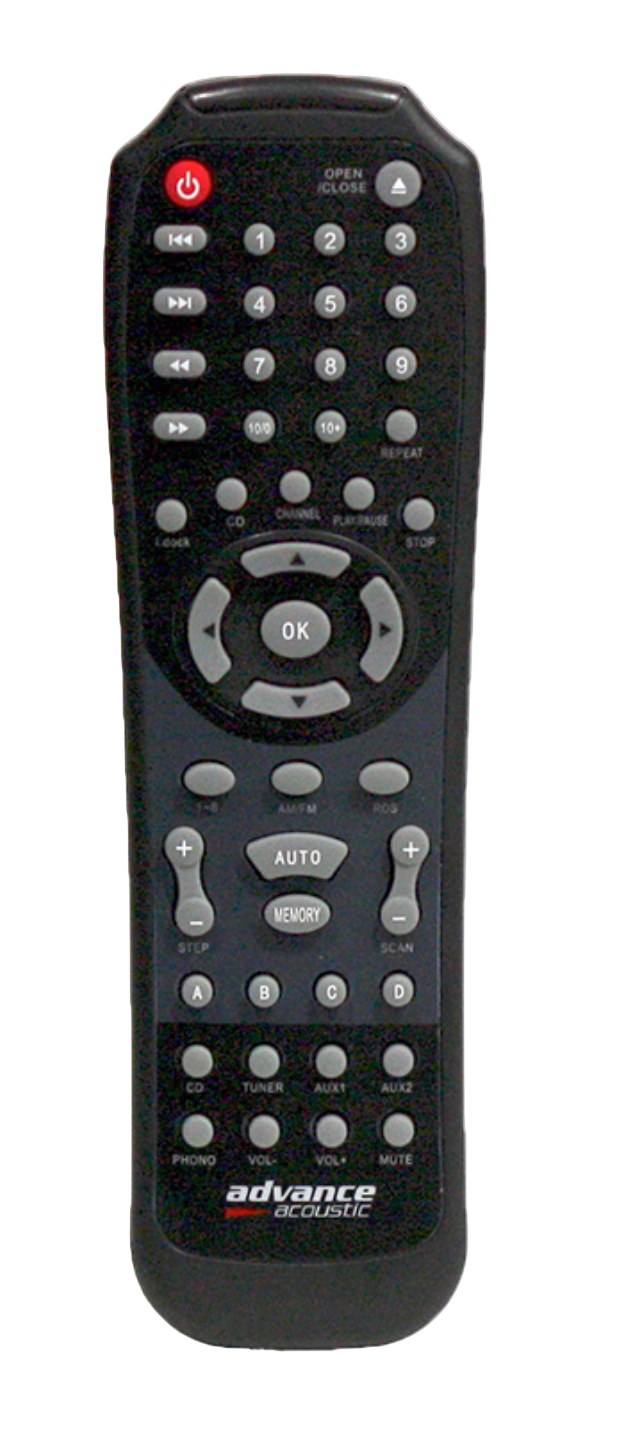 Advance Paris X-i50 BT Stereo Integrated Amplifier. Image of remote control