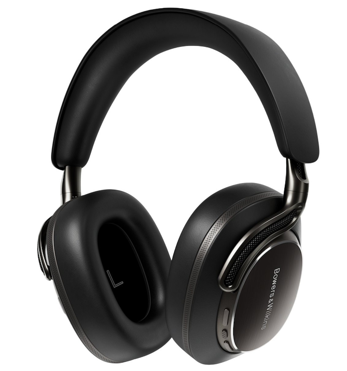 Bowers and Wilkins Px8 S2 Noise Cancelling Headphones in Onyx Black. Left inside cup shown