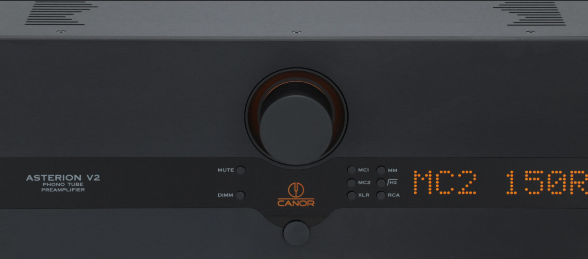 Canor Asterion V2 Tube Phono Preamplifier in black. Front image