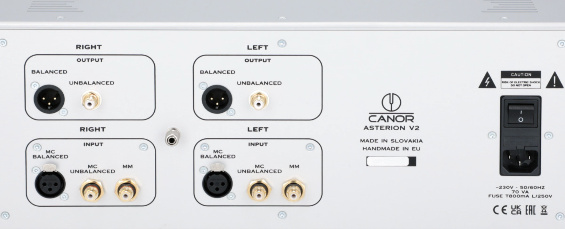Canor Asterion V2 Tube Phono Preamplifier in white. Back image