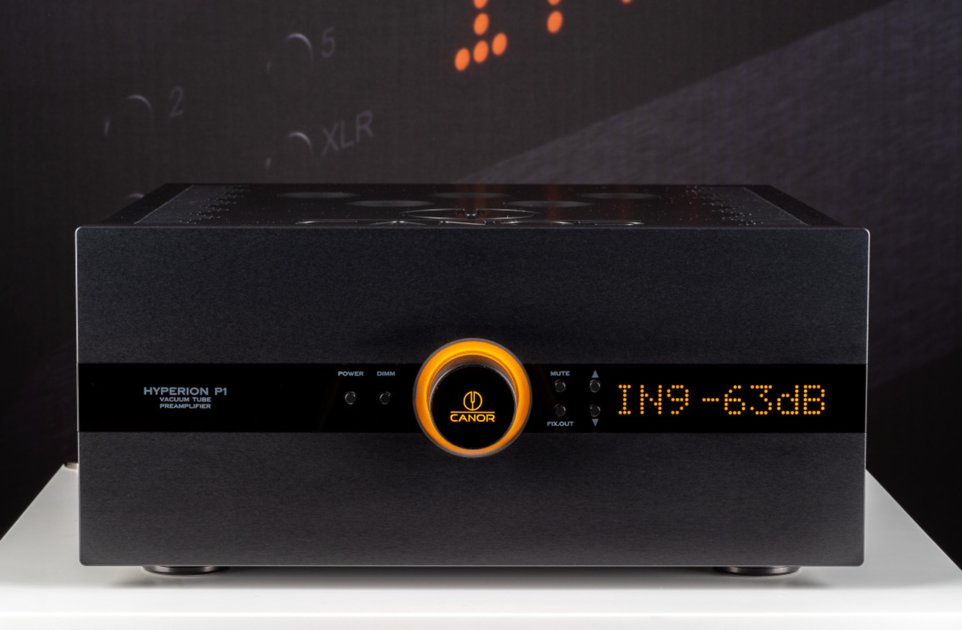 Canor Hyperion P1 Vacuum Tube Preamplifier in black. Front of unit