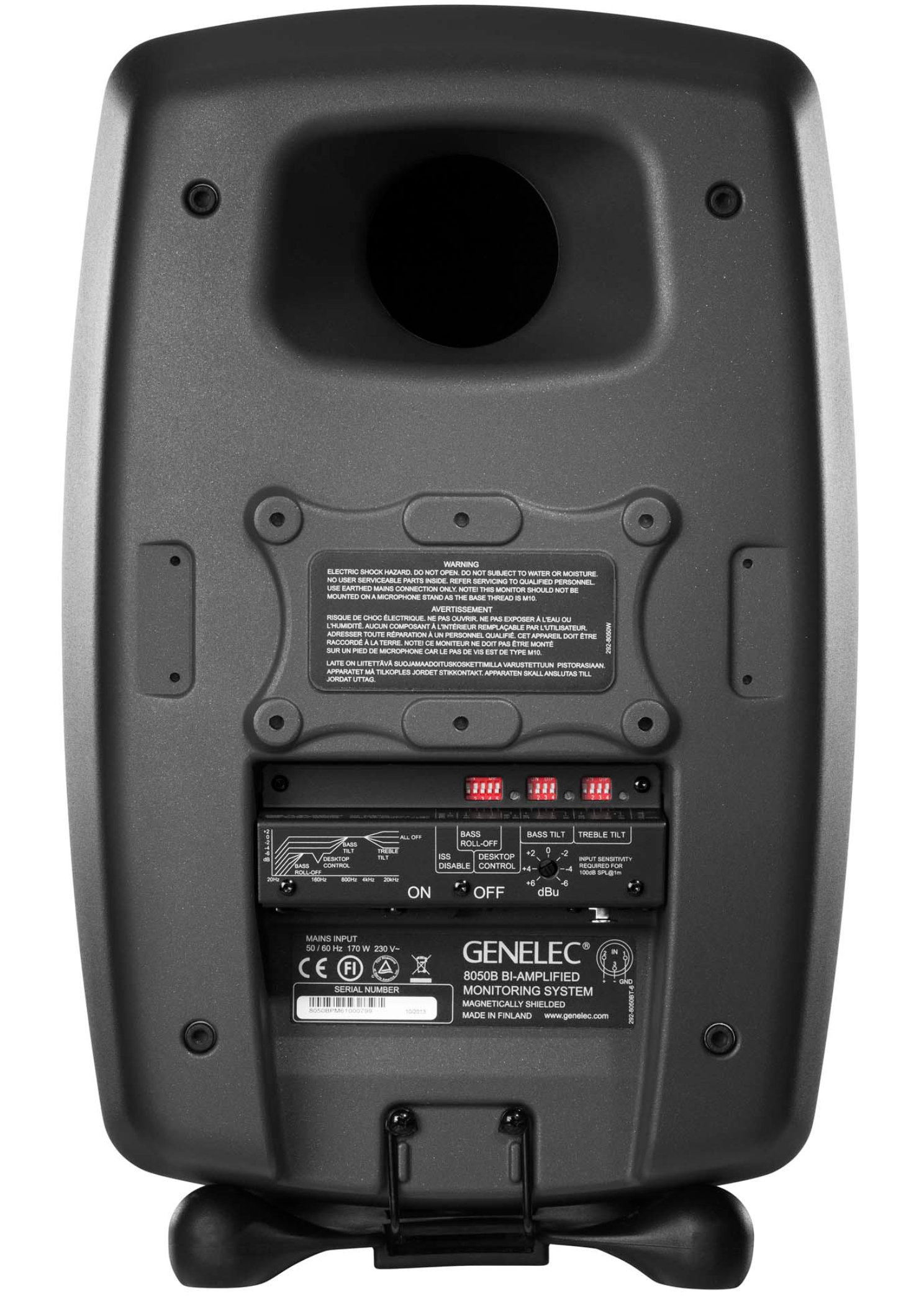 Genelec 8050B Studio Monitors in dark gray. Back Image