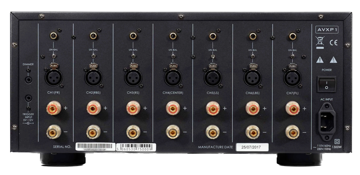 IOTA VX AVXP1 7-Channel Power Amplifier, rear of unit