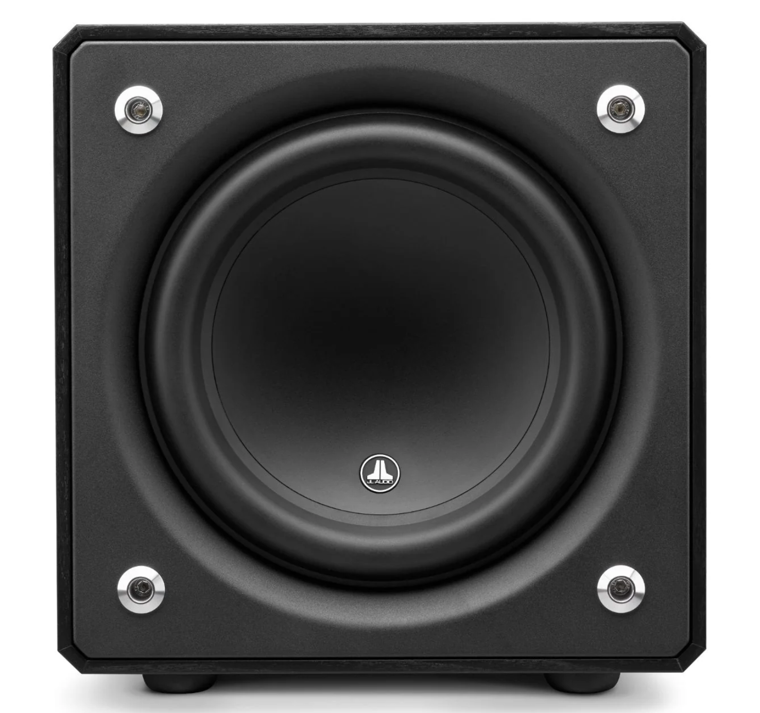 JL Audio E-Sub e110 10-inch Subwoofer in Black Ash, front no grille
