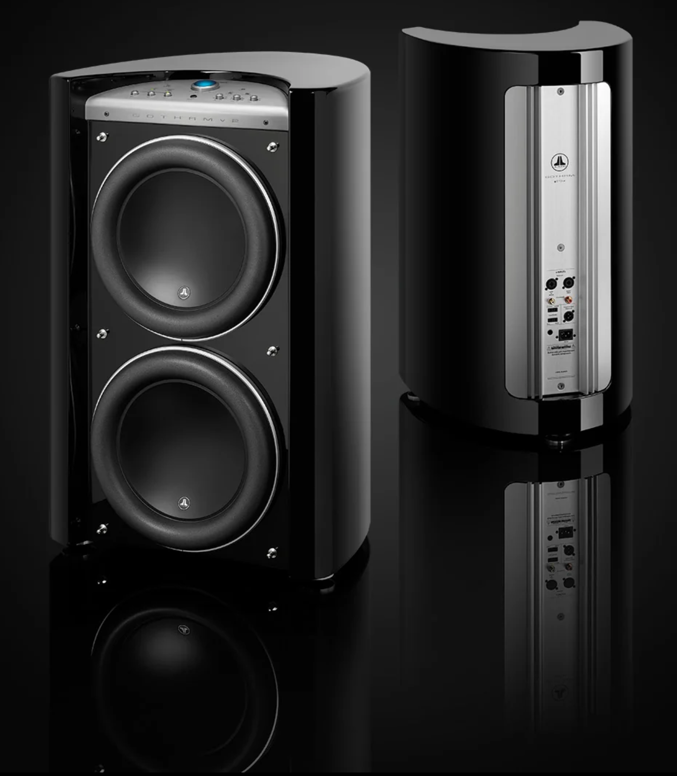 JL Audio Gotham Dual g213v2 Subwoofer, front without grille and back