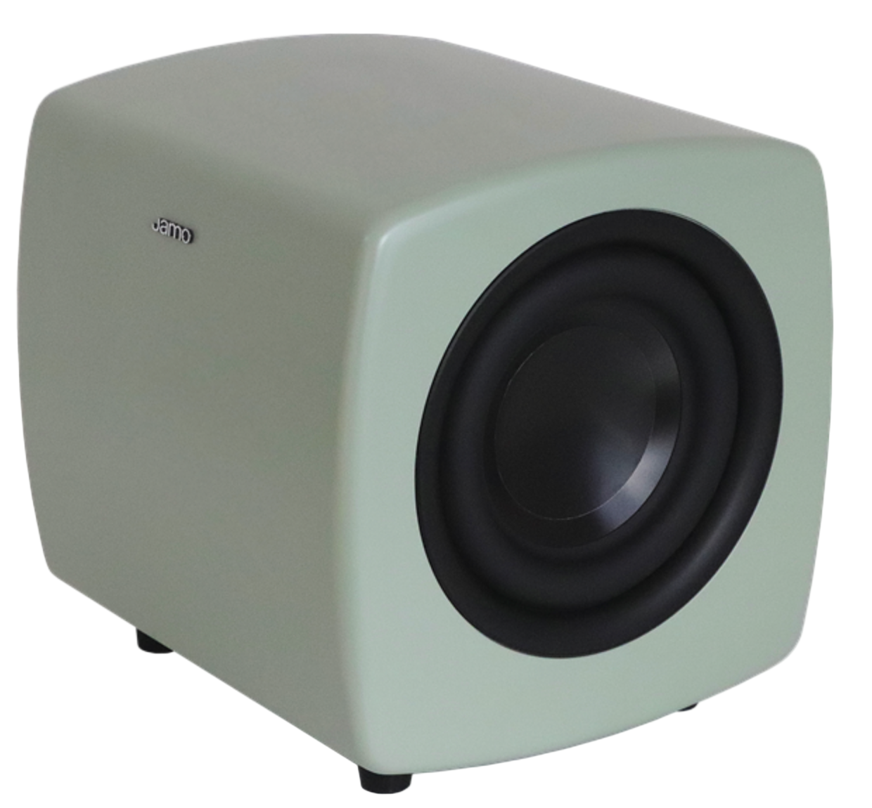 Jamo Cube Compact Powered Subwoofer, Khaki Green angled