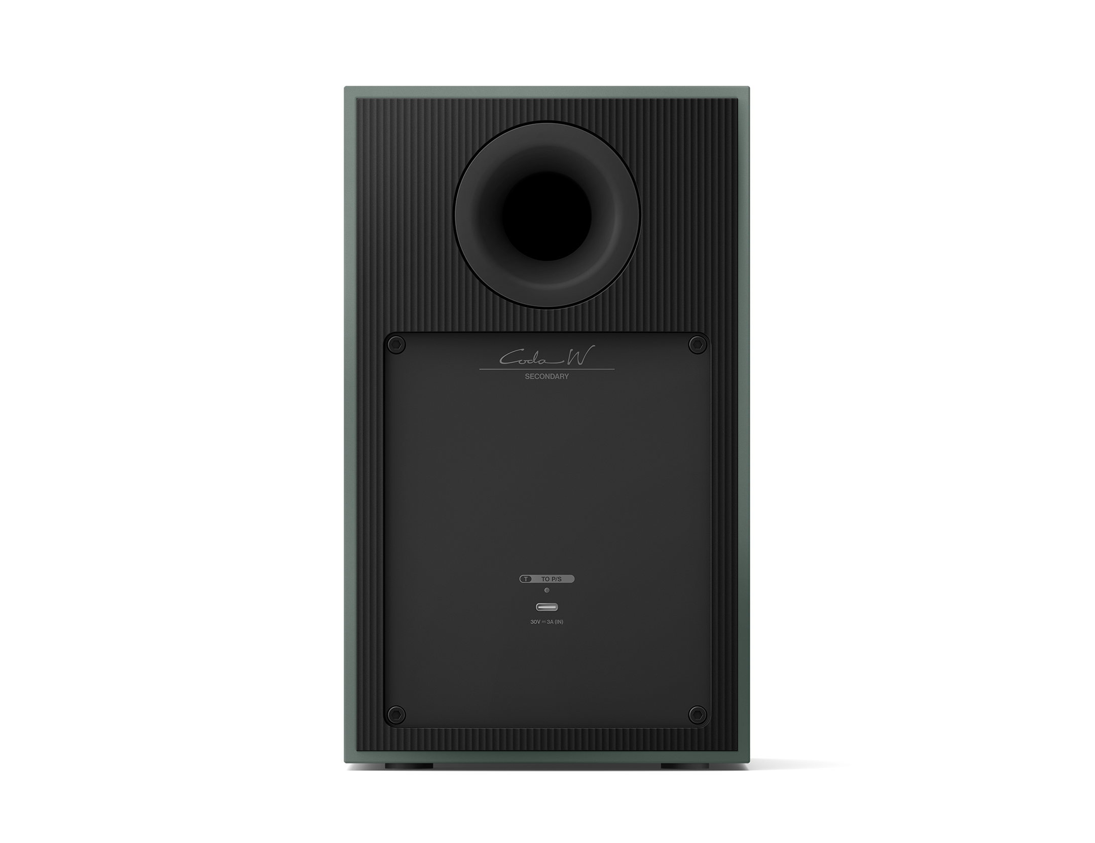 KEF Coda W Active Speakers in Moss Green, back of speaker