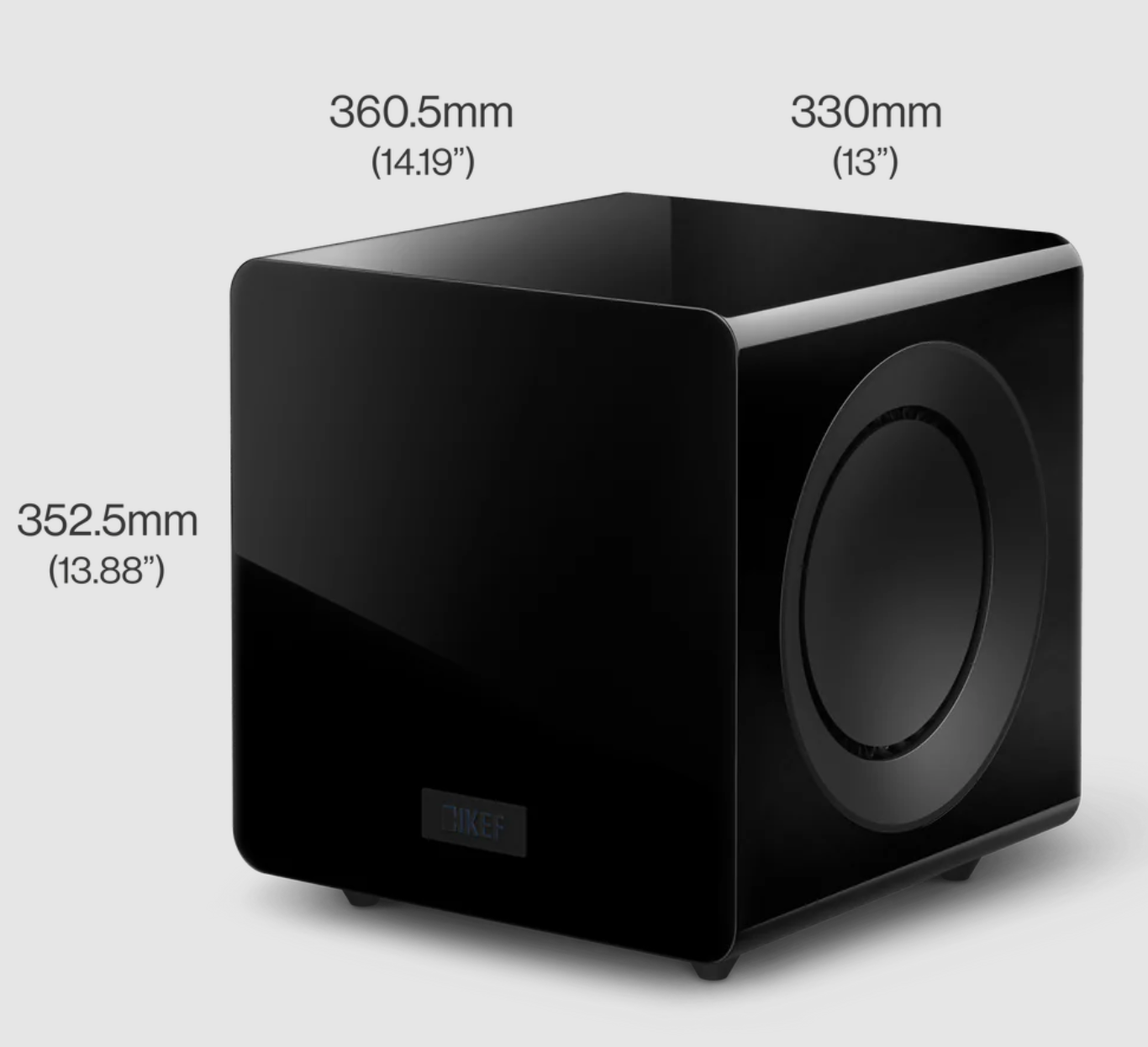 KEF KC92 Dual 9" Subwoofer in Black, images shows measurements
