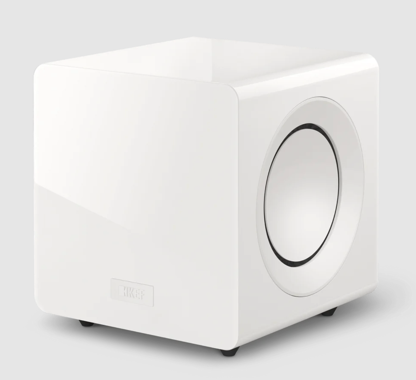 KEF KC92 Dual 9" Subwoofer in White, angled view