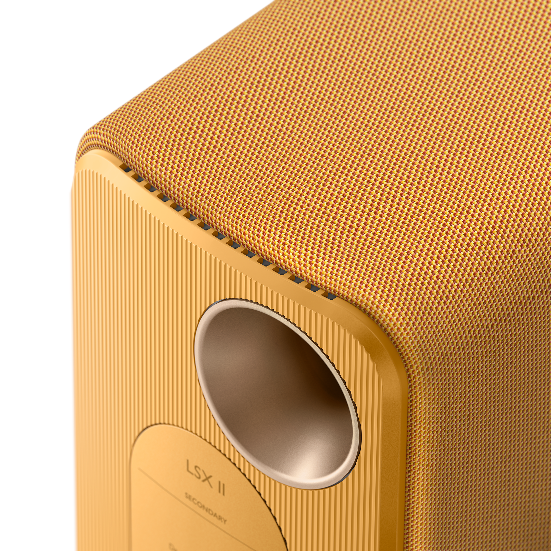 KEF LSX II Wireless Powered Bookshelf Speakers in Amber Haze. Back detail closeup