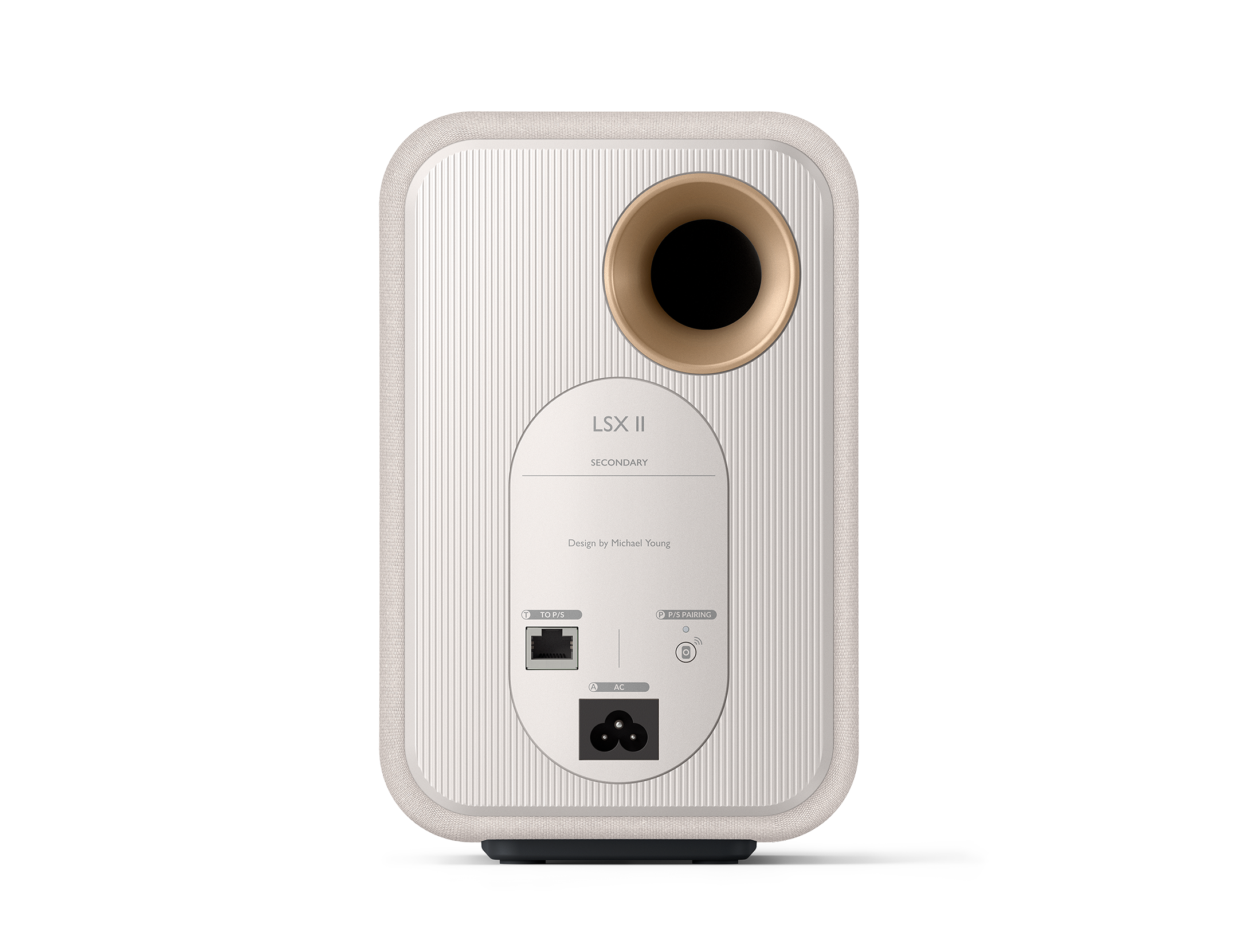 KEF LSX II Wireless Powered Bookshelf Speakers in Cotton White. Rear of speaker