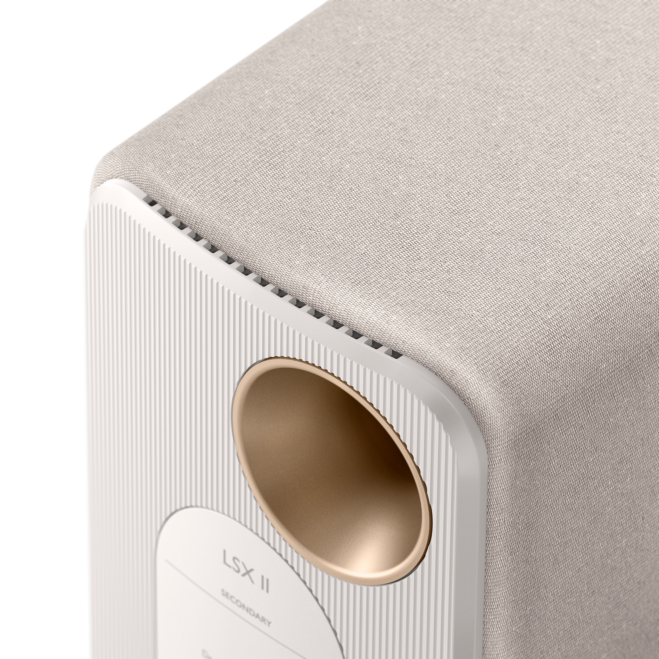 KEF LSX II Wireless Powered Bookshelf Speakers in Cotton White. Back, Closeup