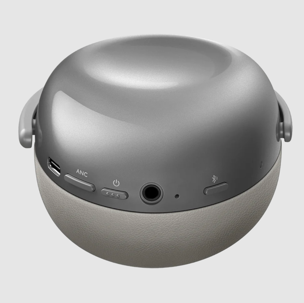 KEF Mu7 Noise Cancelling Wireless Headphones in Silver Grey, underside