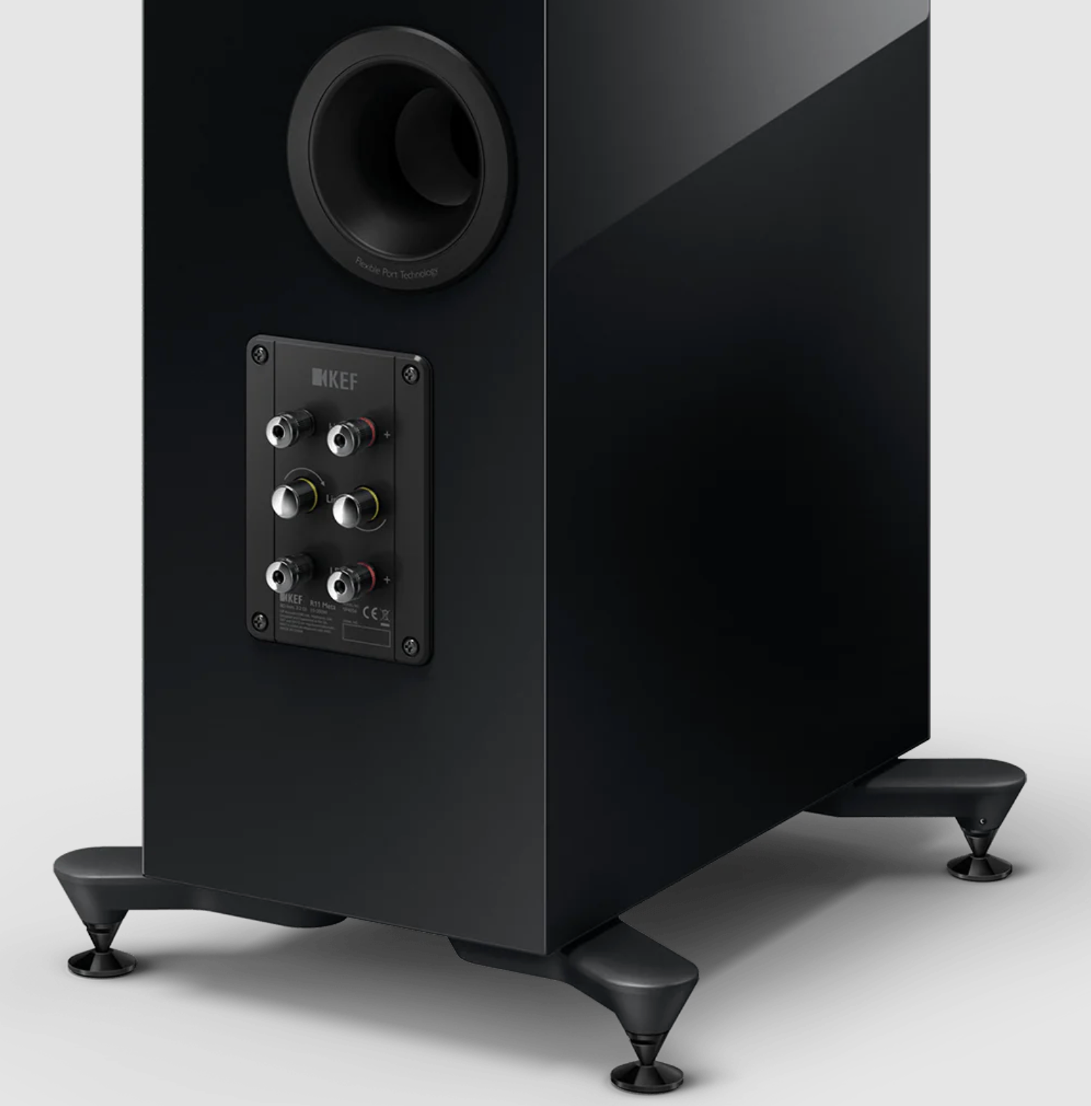 KEF R11 Meta Floorstanding Speakers in Gloss Black connections