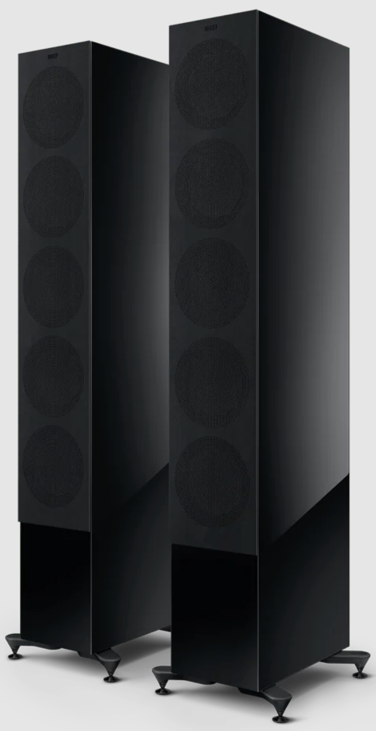 KEF R11 Meta Floorstanding Speakers in Gloss Black with grille