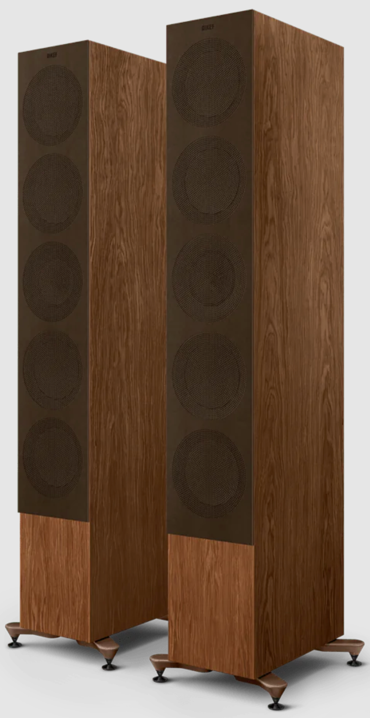 KEF R11 Meta Floorstanding Speakers in Walnut with grille