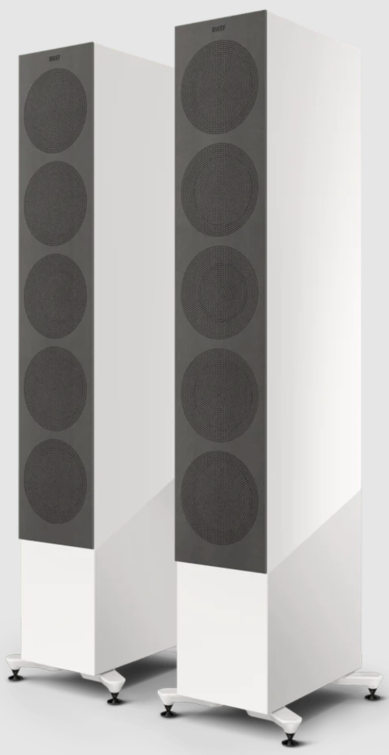 KEF R11 Meta Floorstanding Speakers in Gloss White with grille