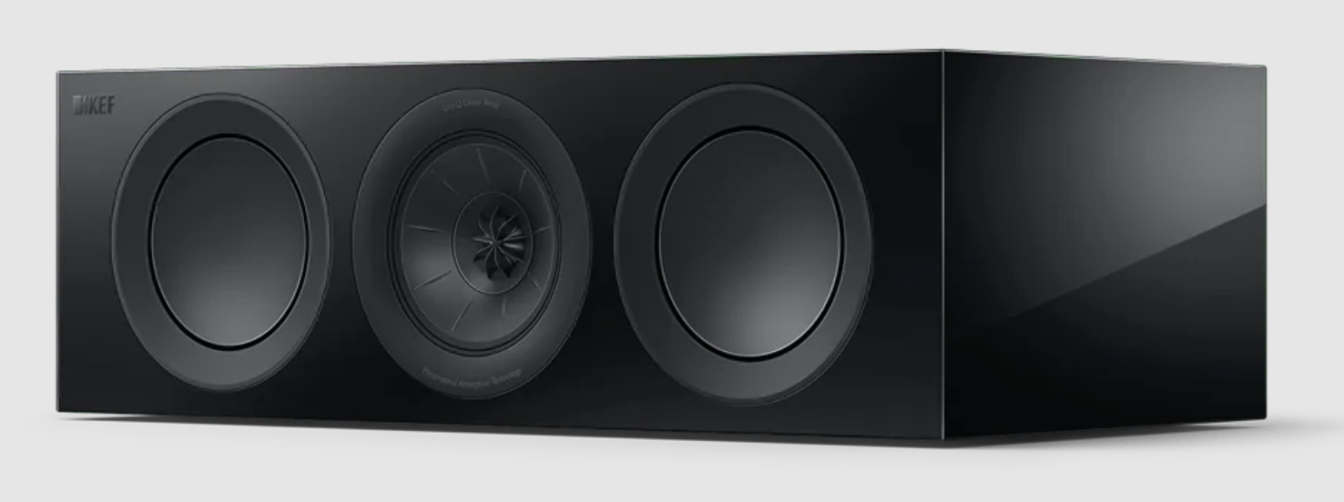 KEF R2 Meta Centre Channel Speaker in Black Gloss, Front on an angle