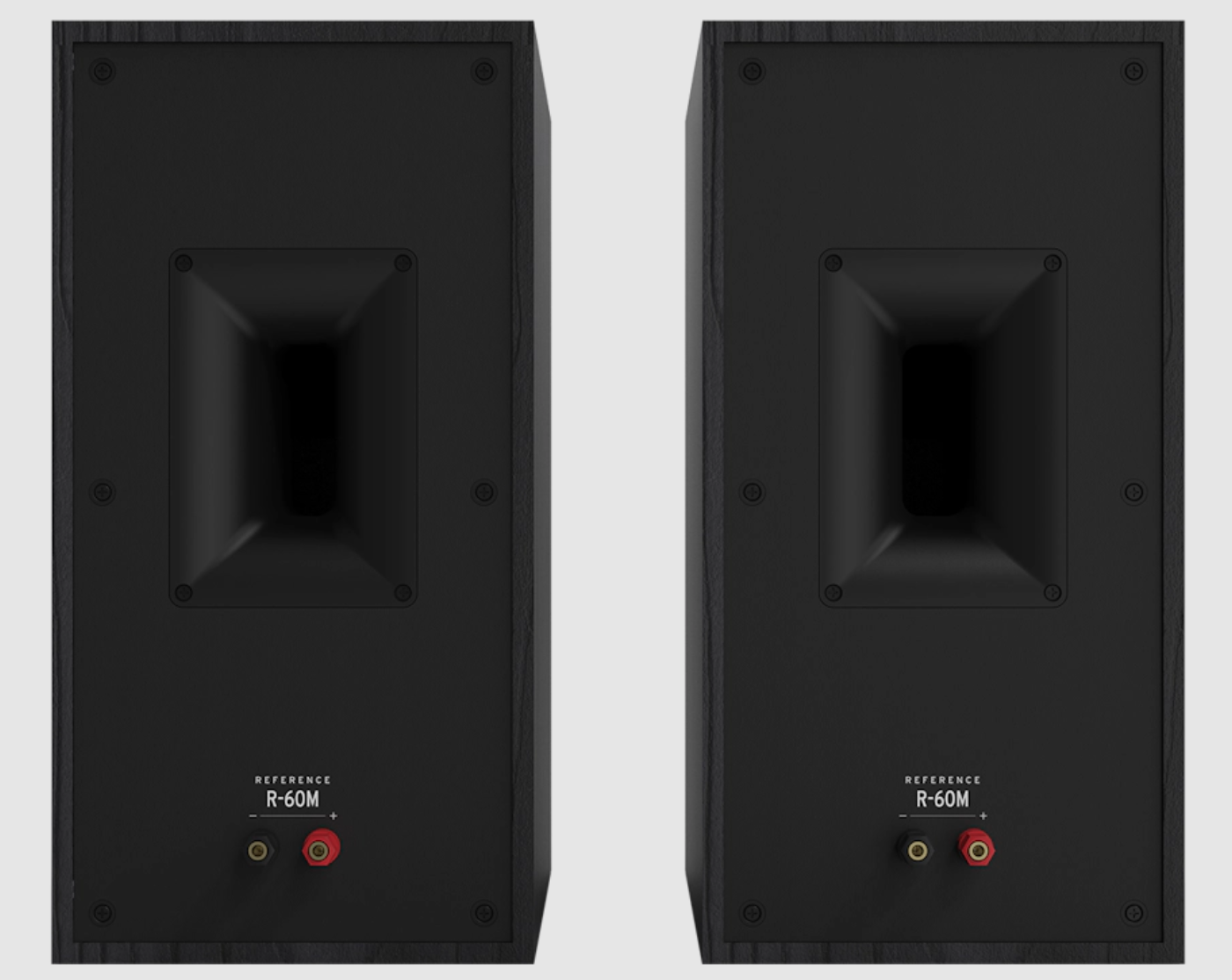 Klipsch R-60M Bookshelf Speakers in Ebony sold as a pair. Rear of speakers