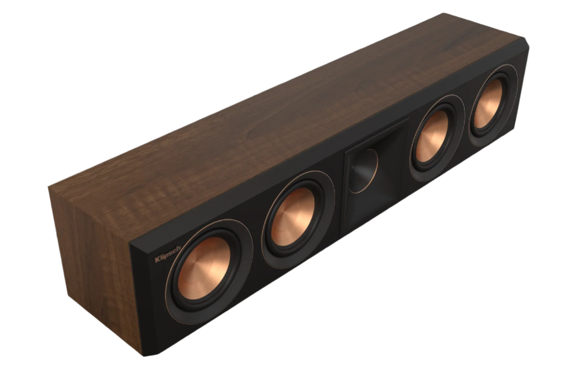 Klipsch RP-404C II Centre Channel Speaker in walnut, angled with no grille