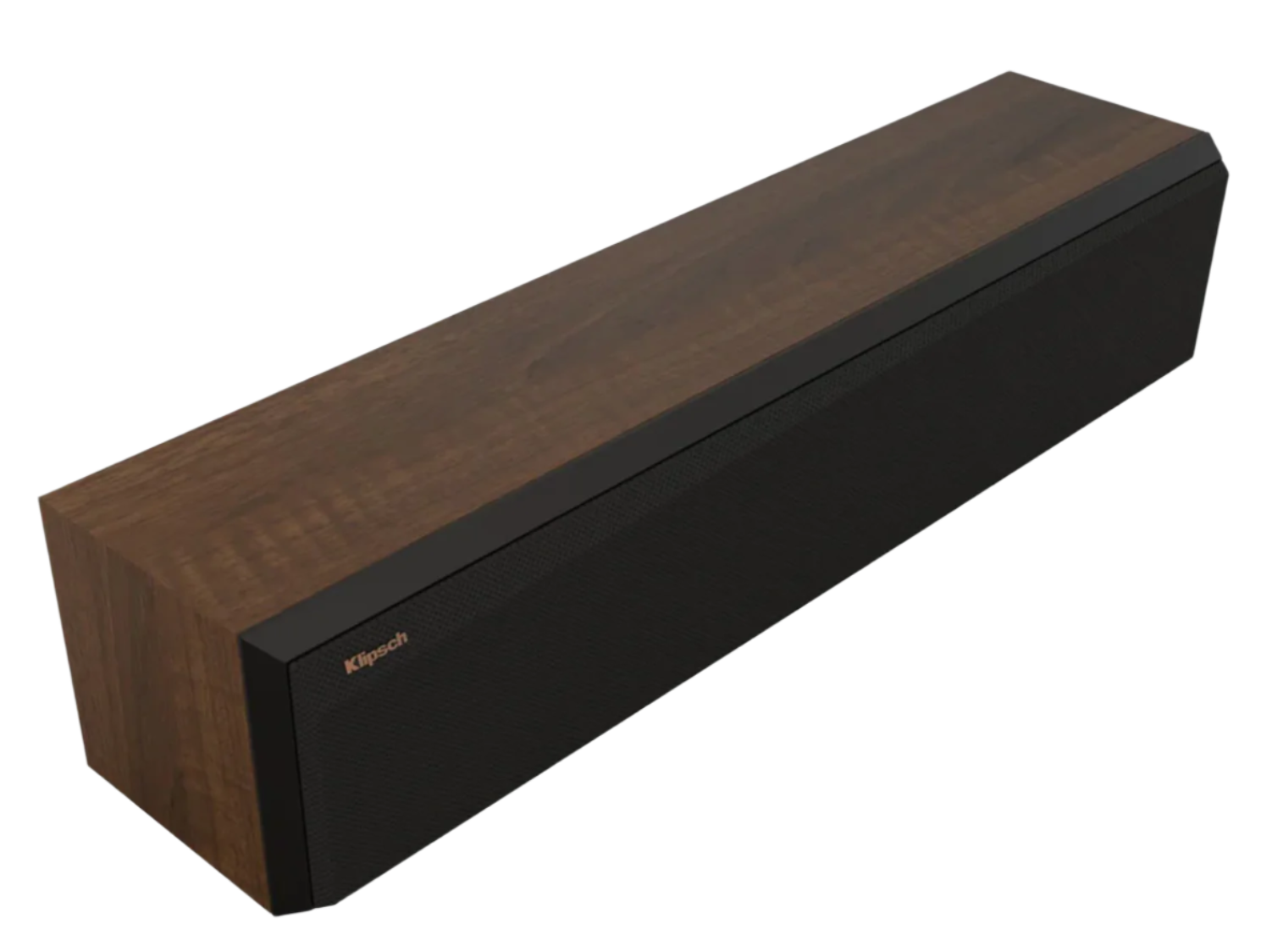 Klipsch RP-404C II Centre Channel Speaker in walnut, angled with grille