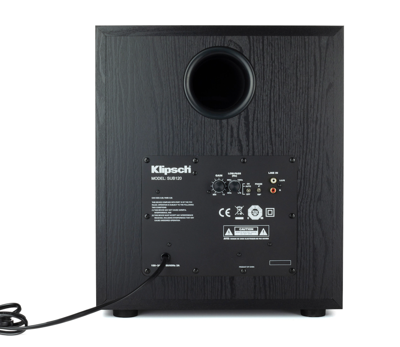 Klipsch SPL-120 Subwoofer, angled rear of unit