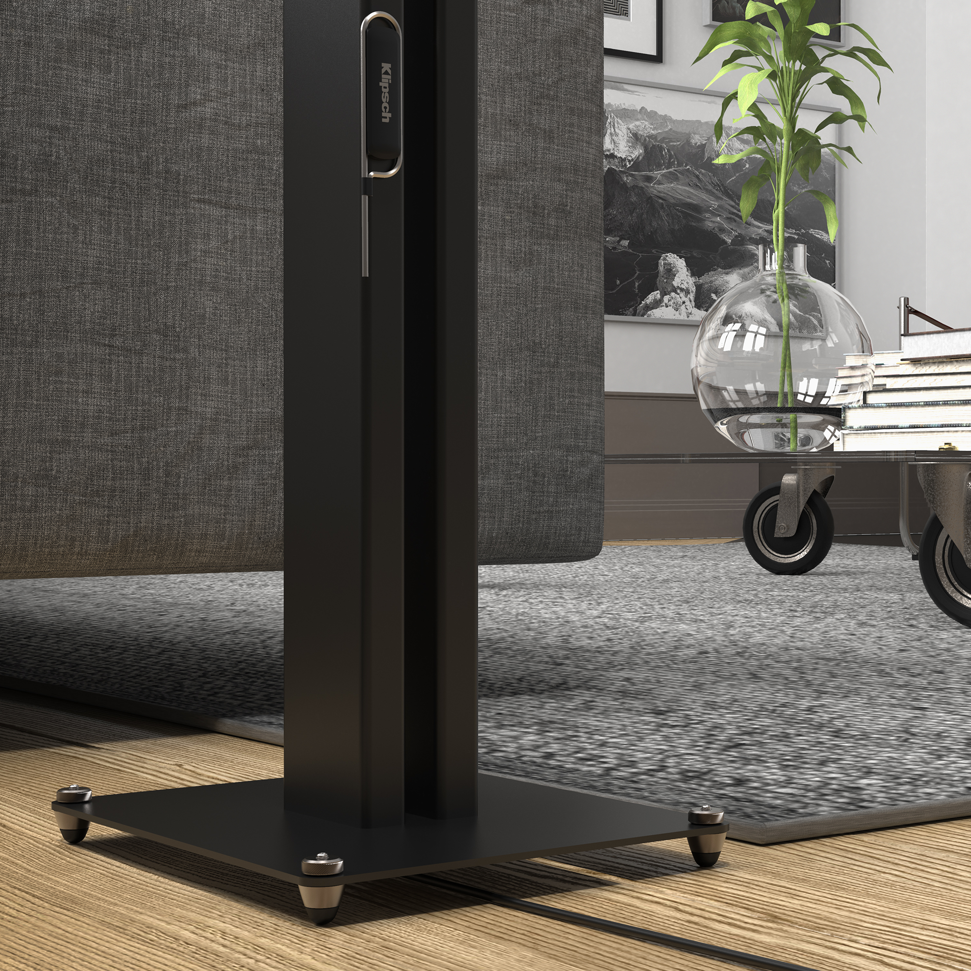 Klipsch KS24 inch speaker stands; Compatible with The Nines, The Sevens & RP-600M II. Feet on floorboards image