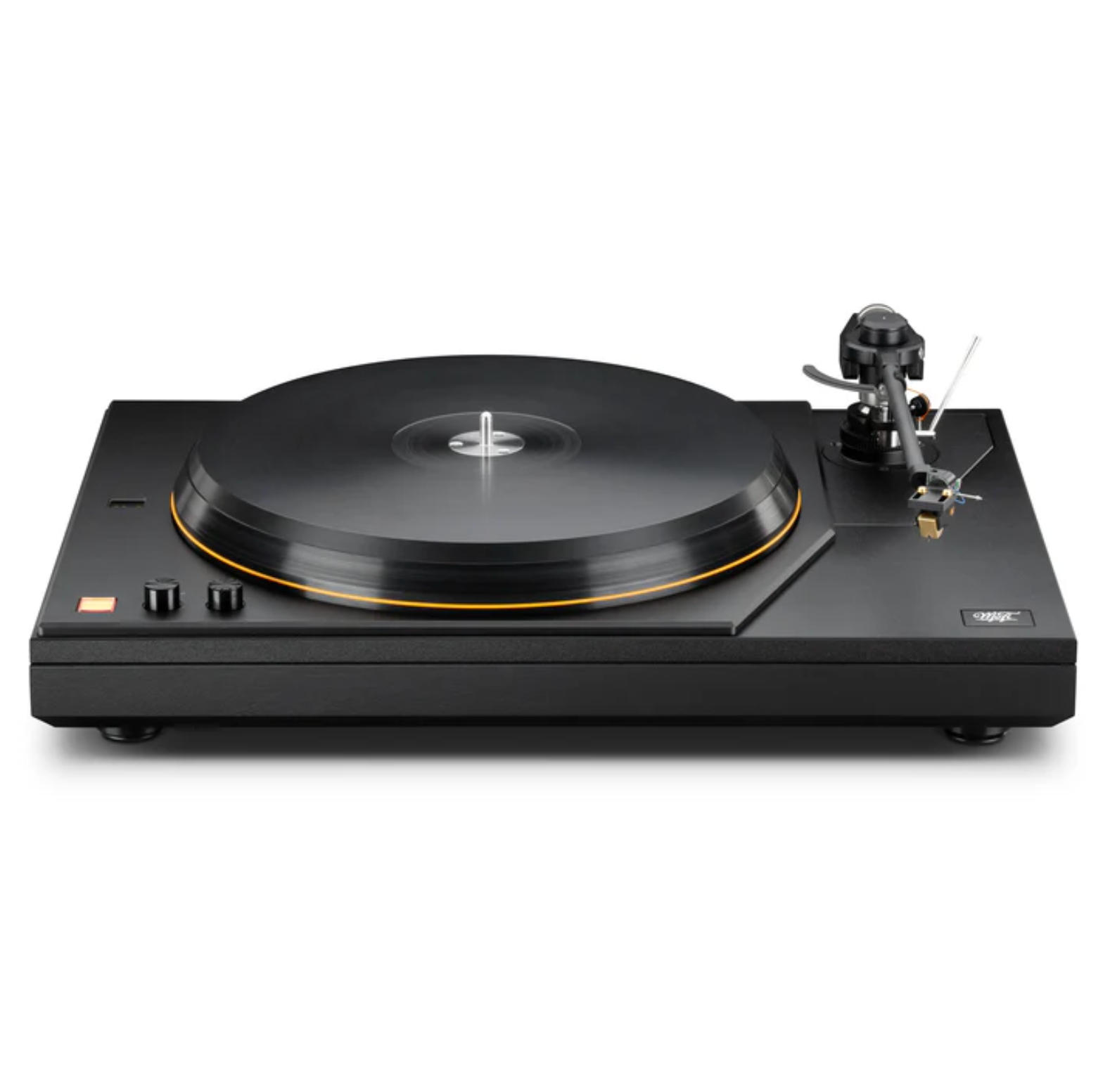 Mobile Fidelity (MoFi Electronics) MasterDeck Turntable, with pre-fitted UltraGold MC cartridge. Front image with platter visible