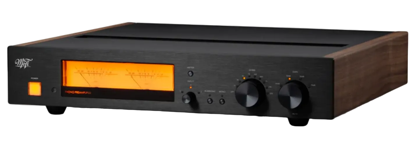 Mobile Fidelity (MoFi Electronics) MasterPhono Phono Stage in Walnut Front and top angled image