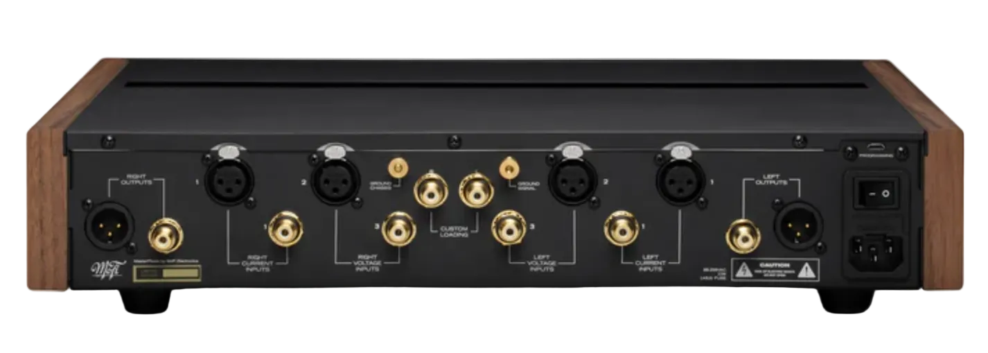 Mobile Fidelity (MoFi Electronics) MasterPhono Phono Stage in walnut. Back image