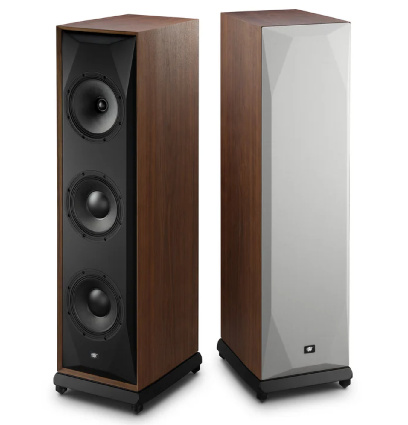 Mobile Fidelity SourcePoint 888 Floorstanding Speakers Pair in walnut. One with, the other without grille.