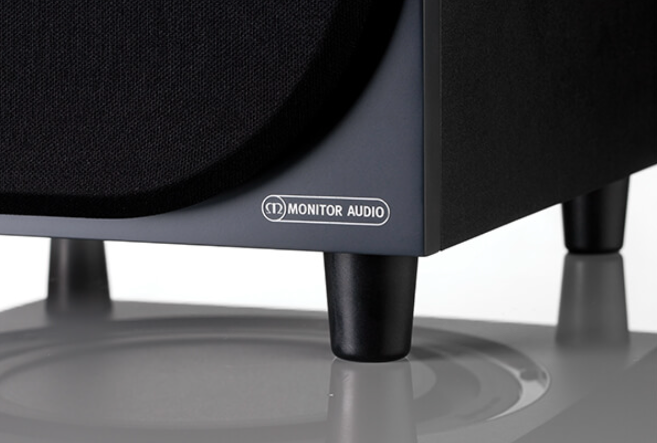 Monitor Audio Bronze W10 (6G) 10" Subwoofer in Black, closeup of feet