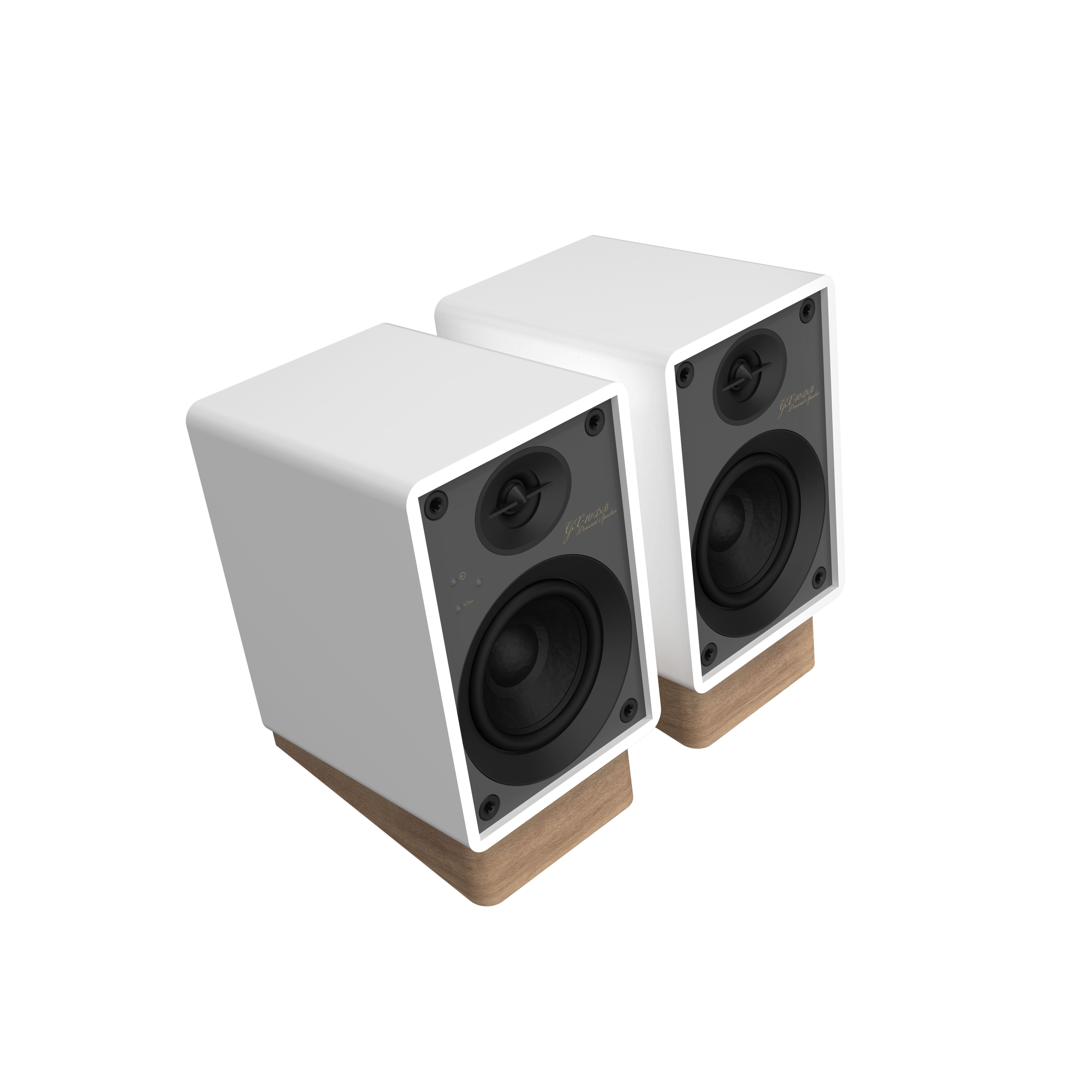 Onkyo GX-10DB Powered Speaker in White pair, without grilles angled