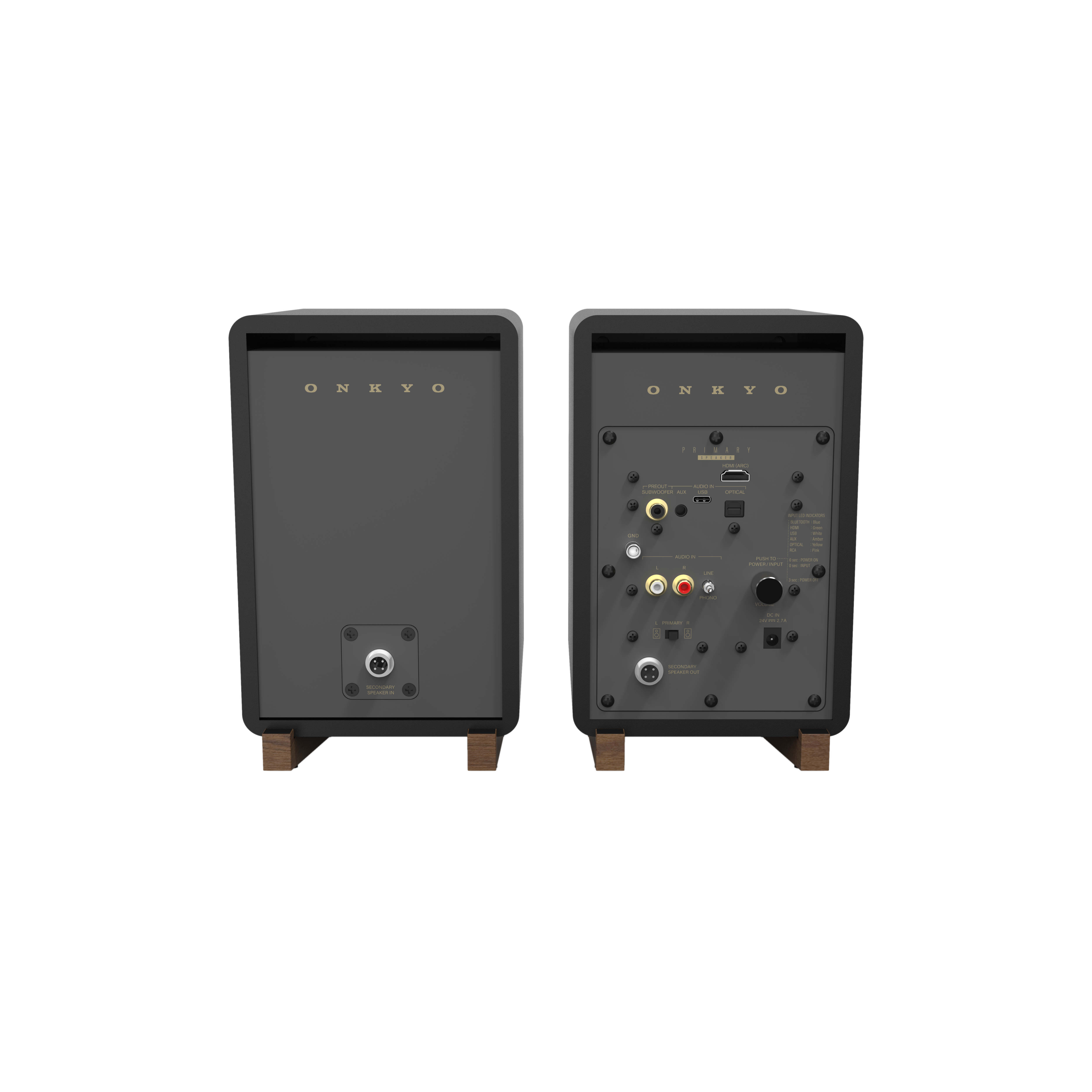 Onkyo GX-30ARC Powered Speakers in Black pair. Rear