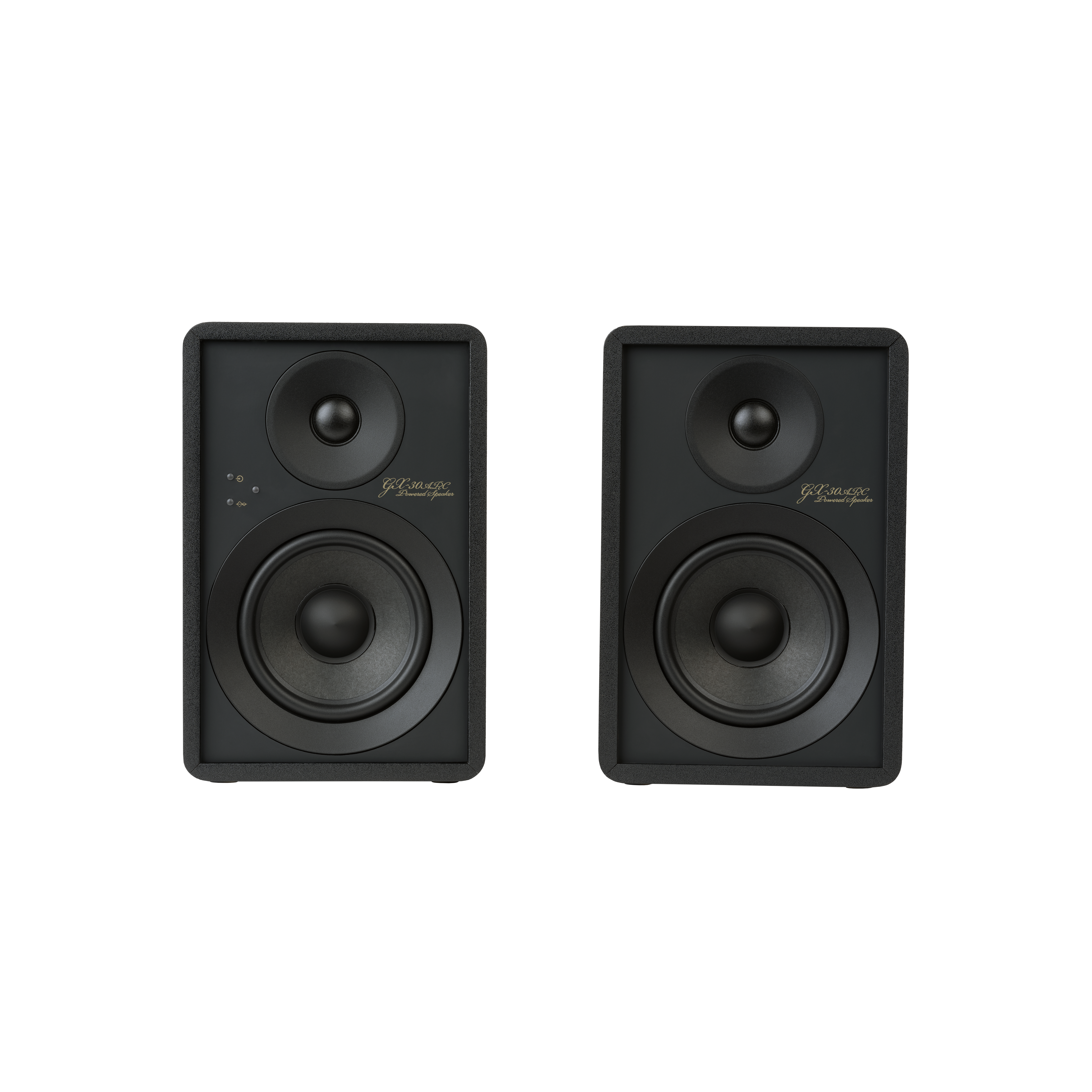 Onkyo GX-30ARC Powered Speakers in Black pair. Front no Grille, no stands
