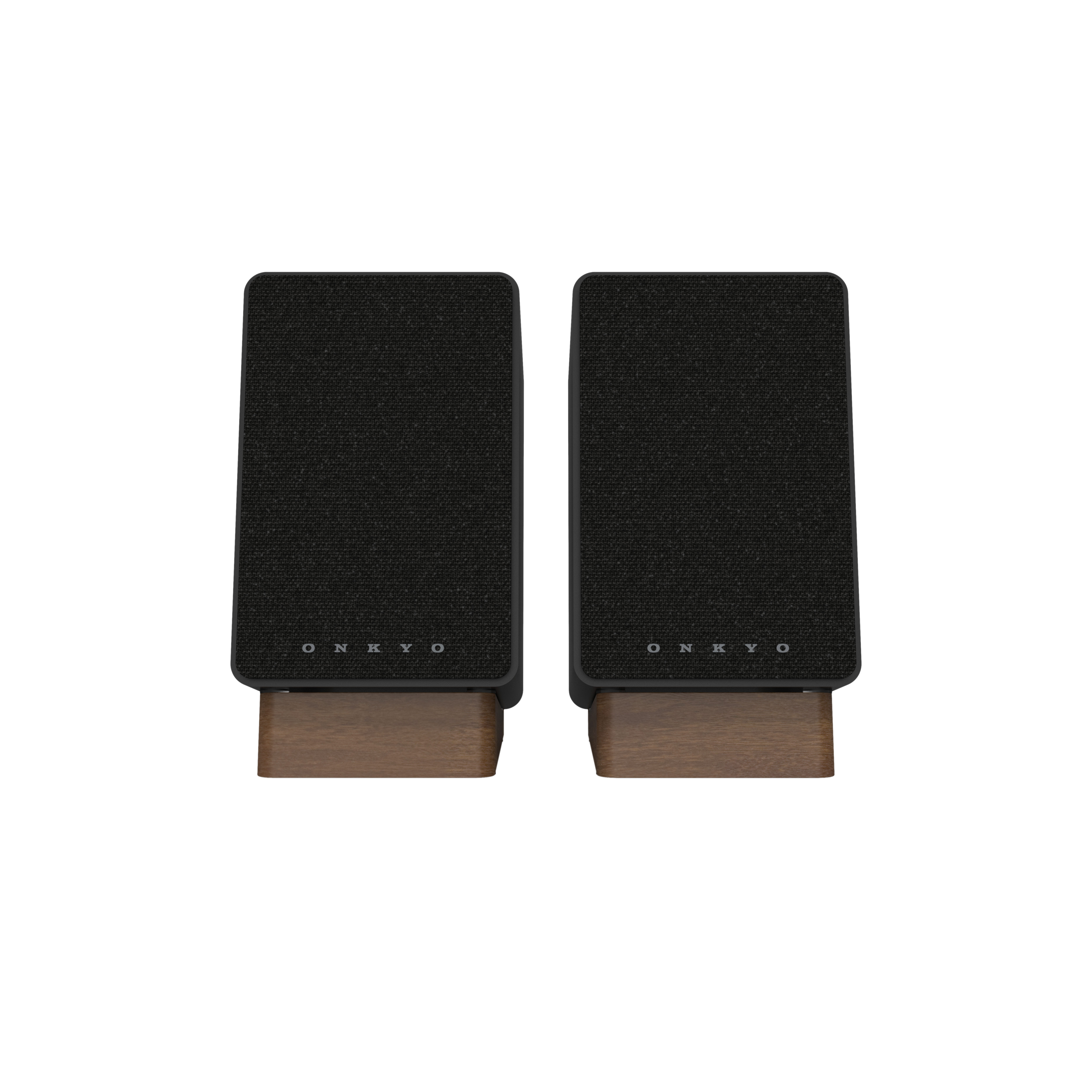 Onkyo GX-30ARC Powered Speakers in Black pair. Front with Grille