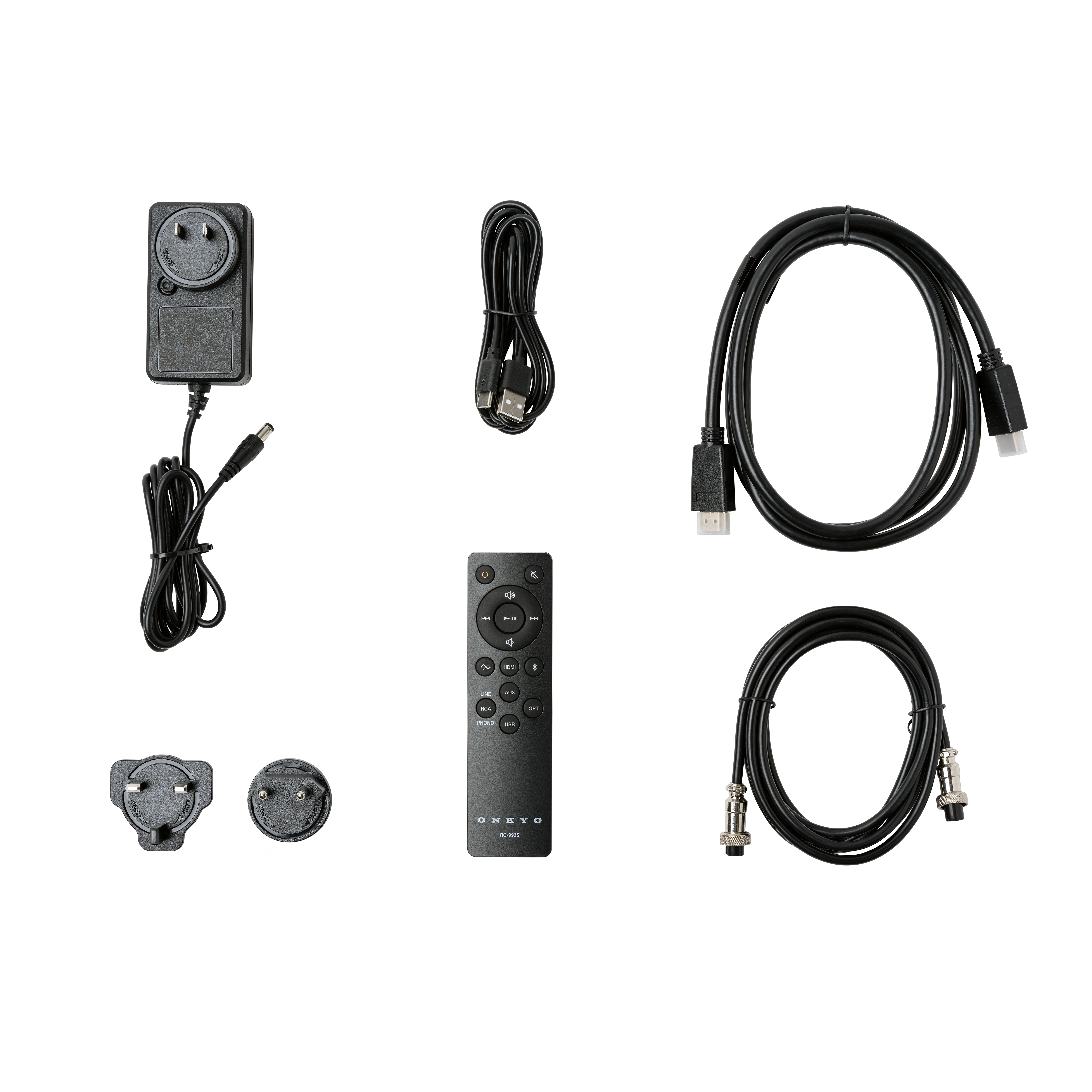 Onkyo GX-10DB Powered Speakers in Black, accessories