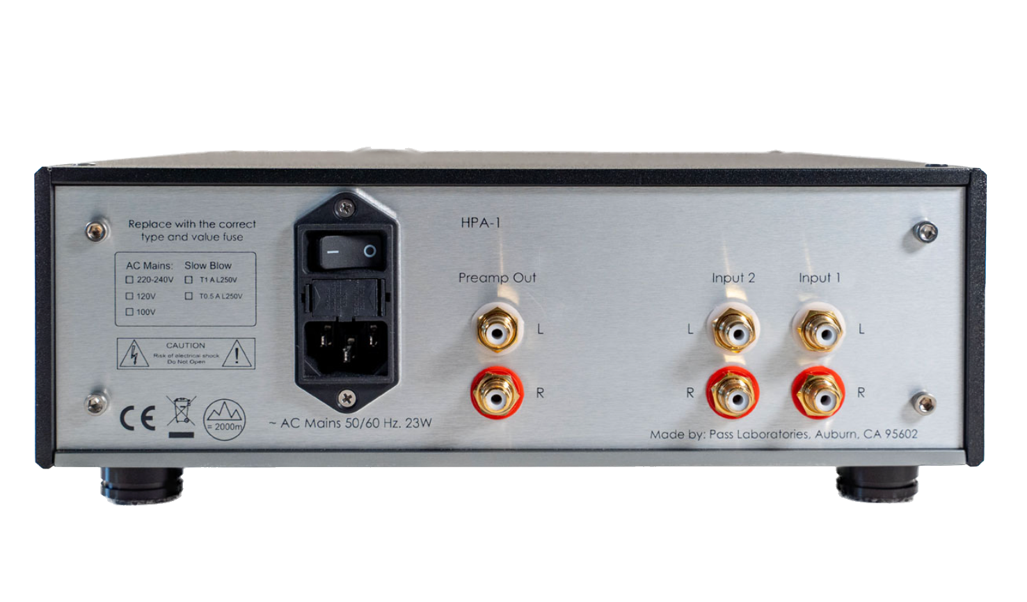 Pass Labs HPA-1C Stereo Headphone Amplifier in Black, rear of unit