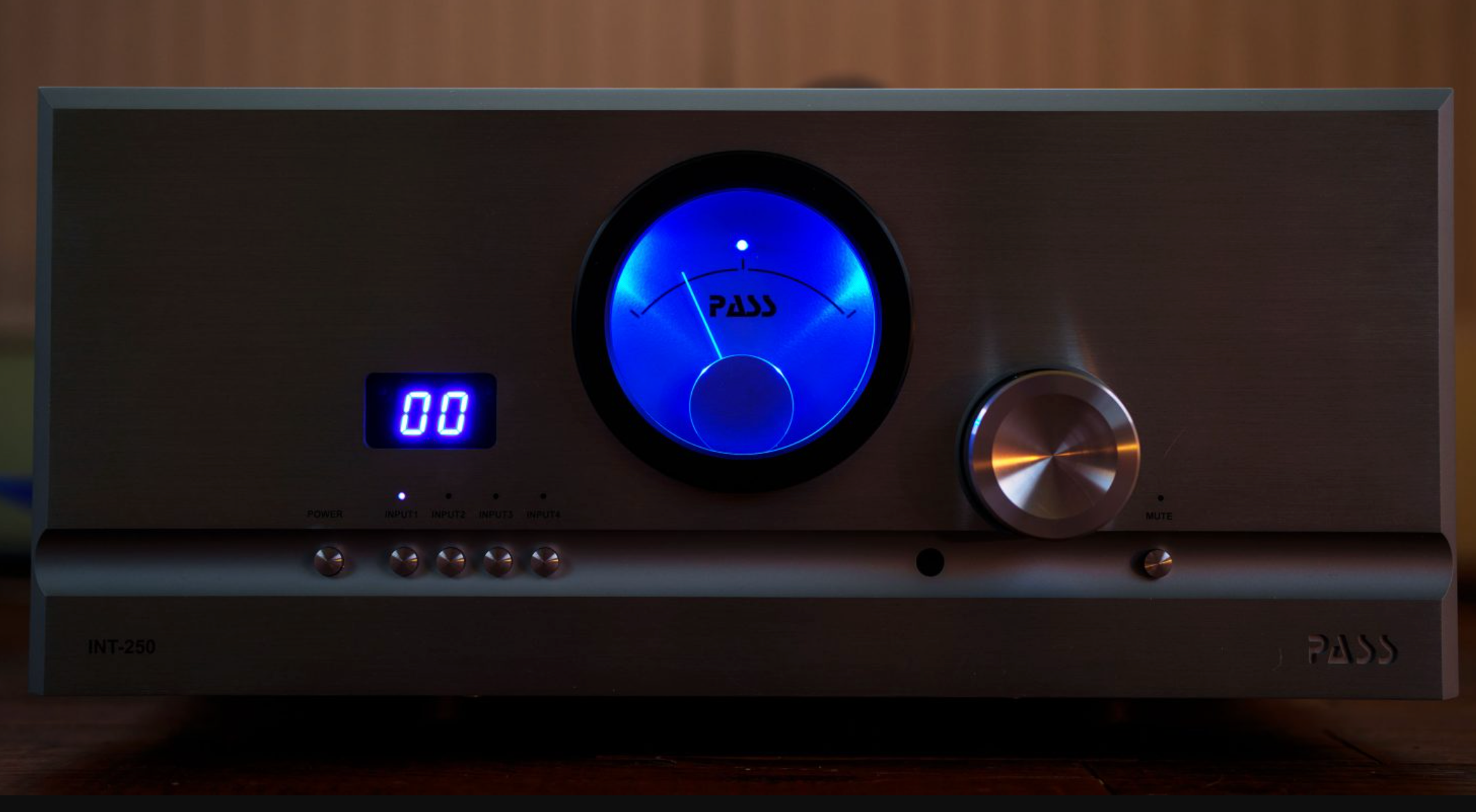 Pass Labs INT-250 Integrated Amplifier in black, front