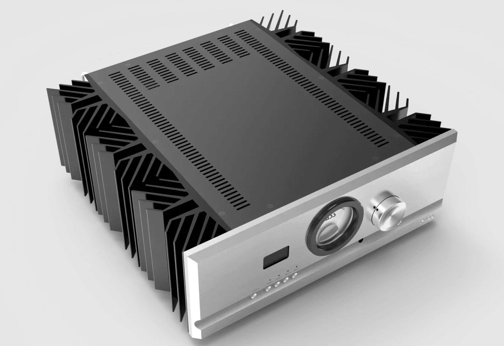 Pass Labs INT-60 Integrated Amplifier in silver, overhead view