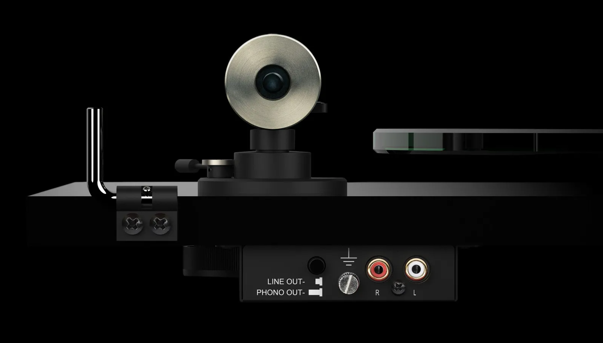 ProJect Audio T2 Super Phono Turntable with Ortofon 2M Red Cartridge. Back of turntable