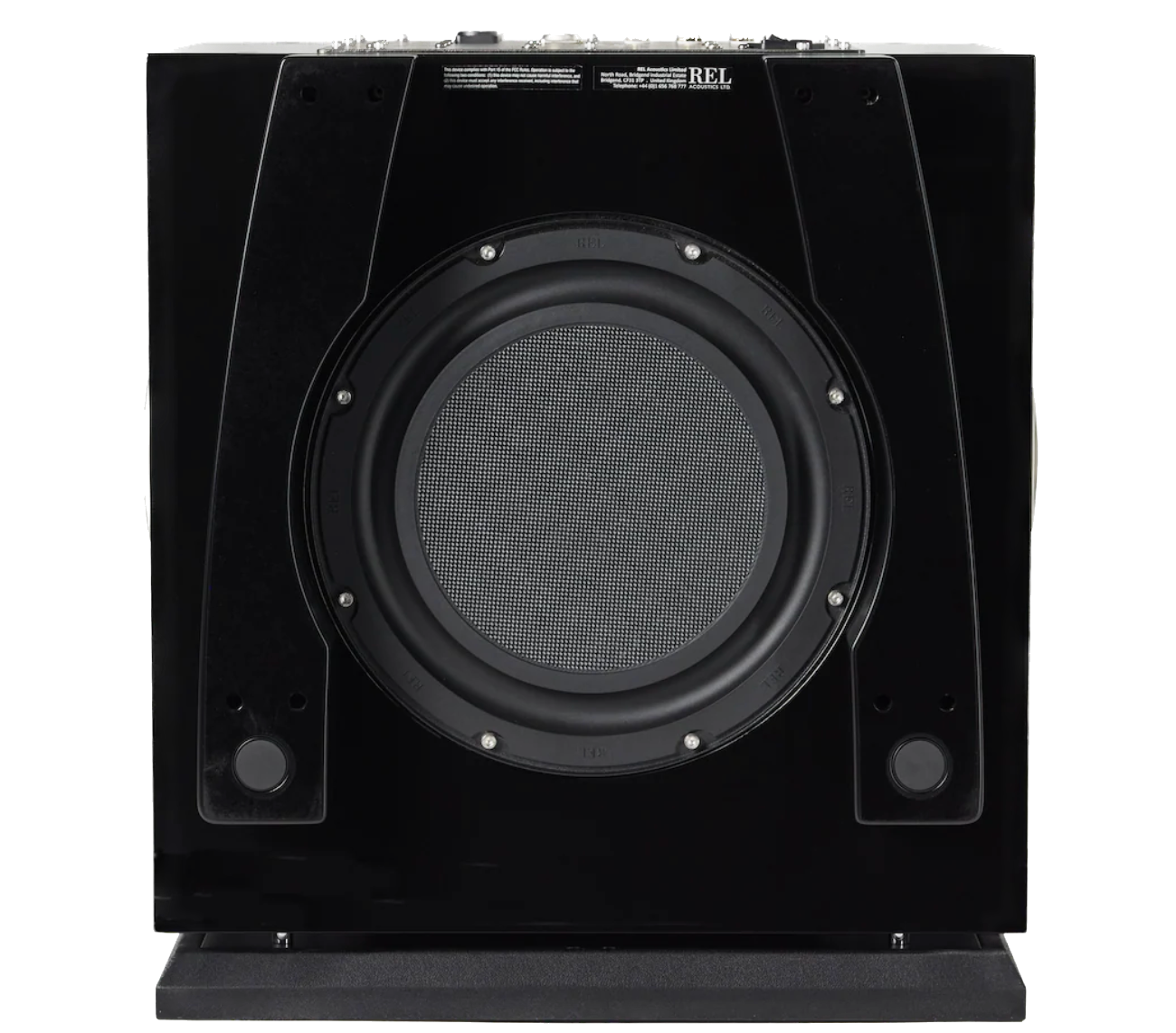 REL S/850 Subwoofer in black, underneath
