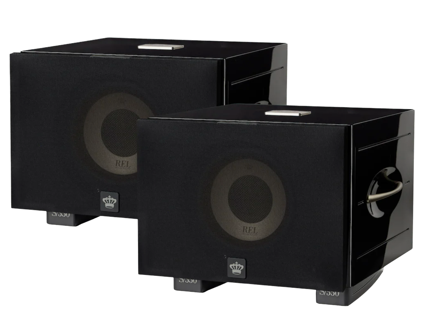 REL S/850 Subwoofer in black, pair with grille