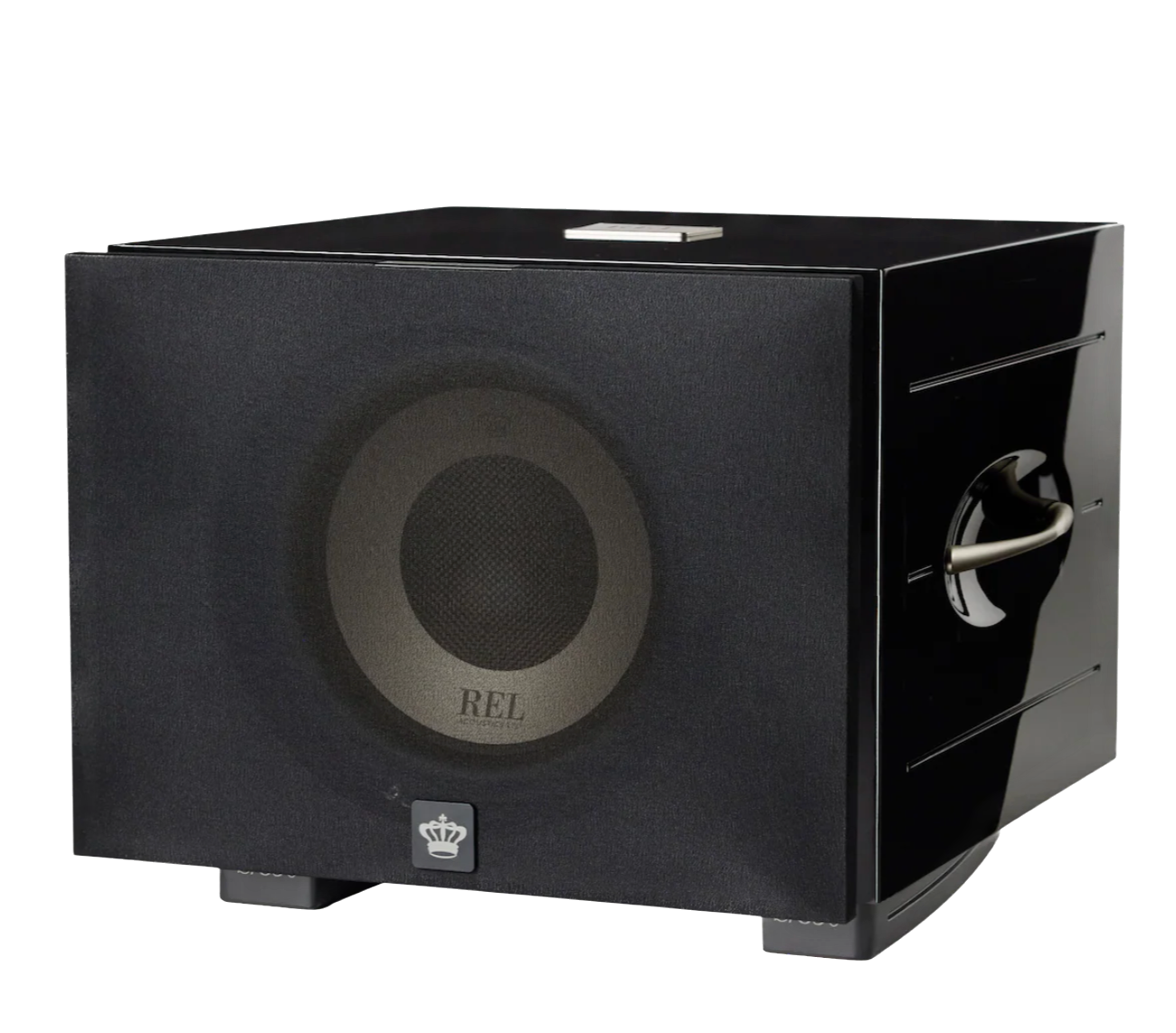 REL S/850 Subwoofer in black, with grille