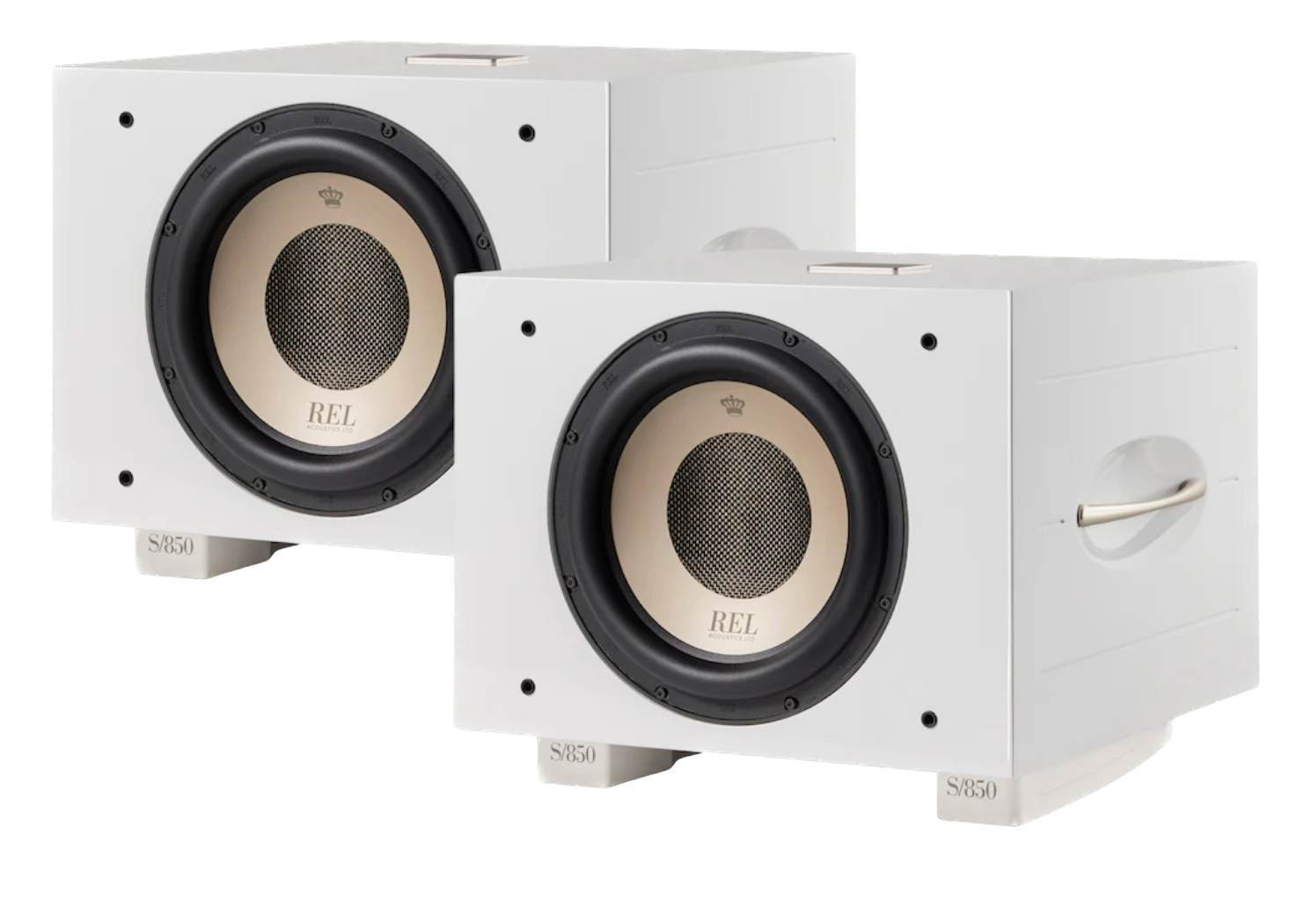 REL S/850 Subwoofer in white, pair no grille