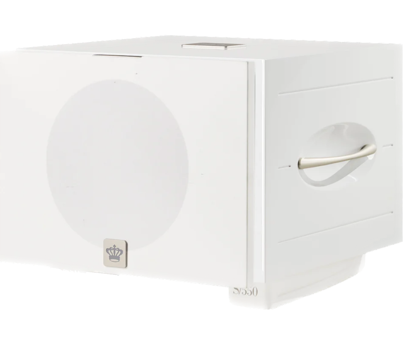 REL S/850 Subwoofer in white, with grille