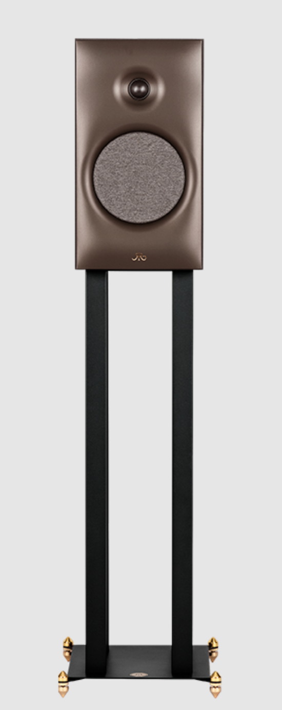 Revival Audio SPRINT 3 Bookshelf Speaker, individual, front view on stand in Blonde Oak.