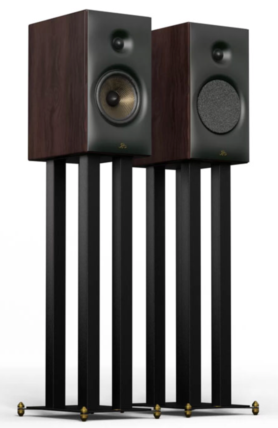 Revival Audio SPRINT 3 Bookshelf Speakers Pair, on stands in Walnut